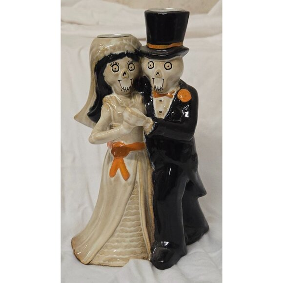 Yankee Candle Holder Boney Bunch Skeleton Halloween Last Tango Bride Groom - Picture 1 of 5